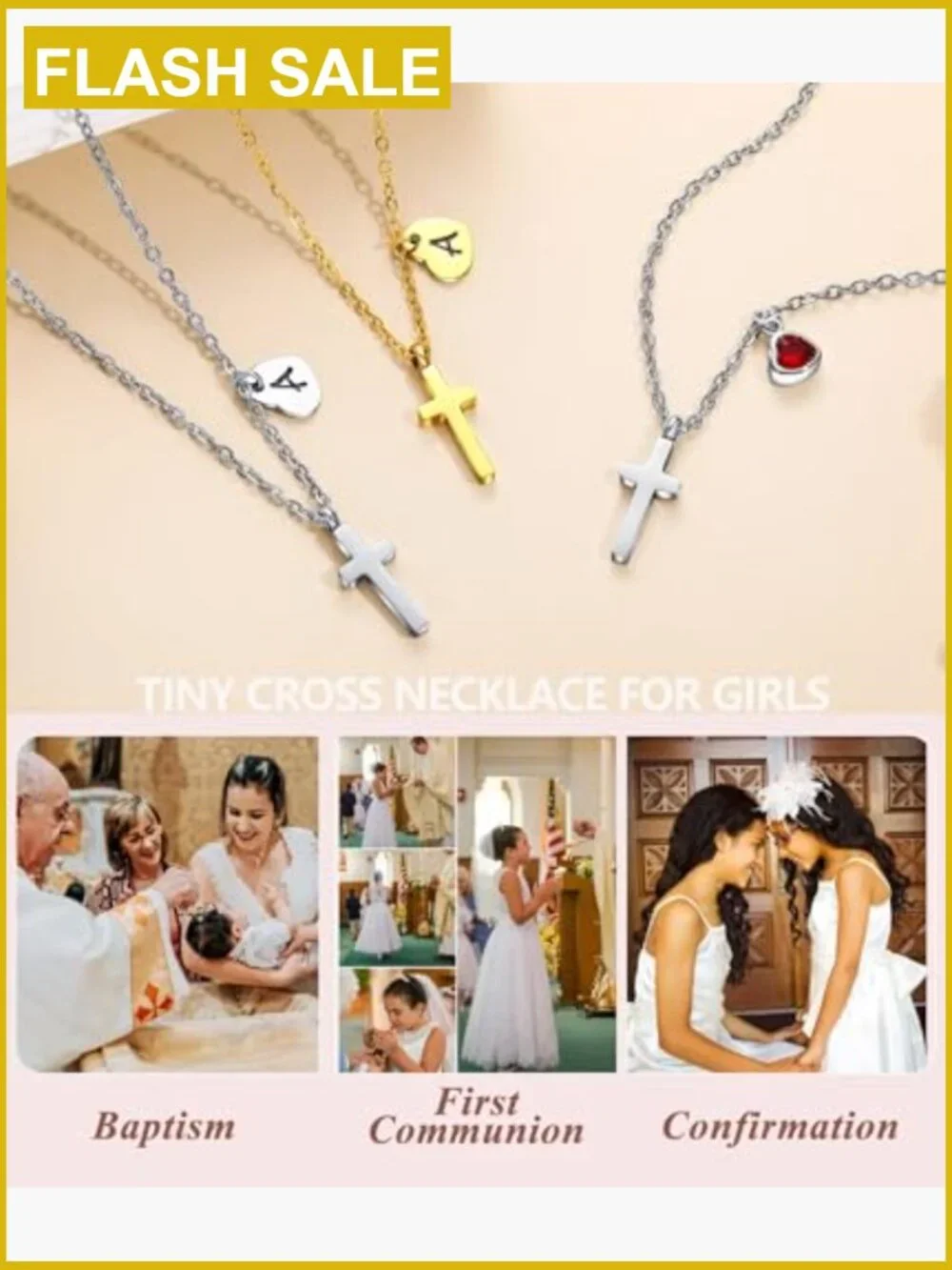 Kids Girls Tiny Cross Necklace First Communion Baptism Gift Adjustable